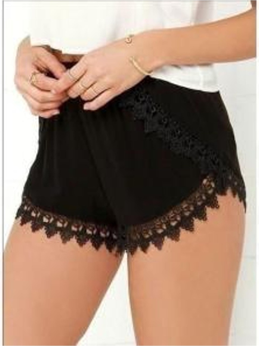 NWT Lush Black Lace Trim Elastic Waist Shorts
